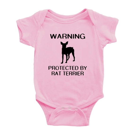 Warning: Protected by A RAT Terrier Dog Funny Baby Romperss Newborn Clothes (Pink,3-6 Months)