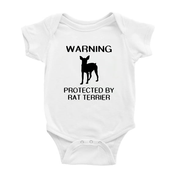 Warning: Protected by A RAT Terrier Dog Funny Baby Romperss Newborn Clothes (White,12-18 Months)