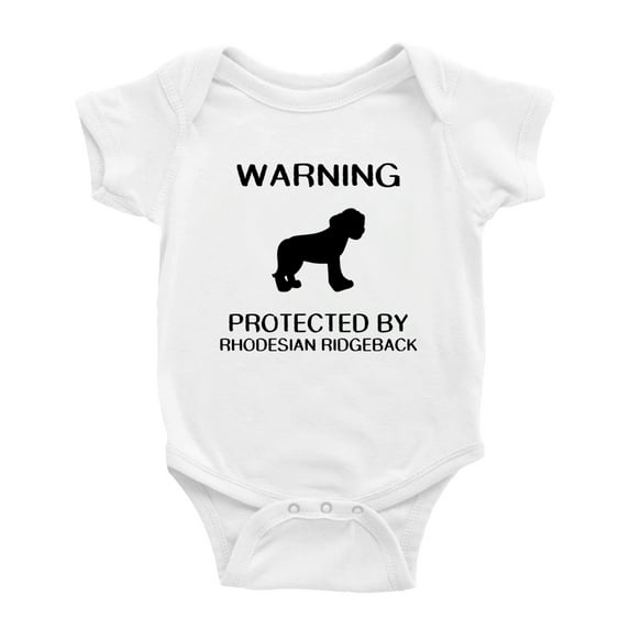 Warning: Protected by A Rhodesian Ridgeback Dog Funny Baby Rompers Bodysuit (White,6-12 Months)
