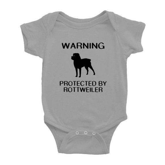 Warning: Protected by A Rottweiler Dog Funny Baby Rompers Infant Clothes (Gray,0-3 Months)
