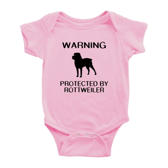 Warning: Protected by A Rottweiler Dog Funny Baby Rompers Infant Clothes (Pink,6-12 Months)
