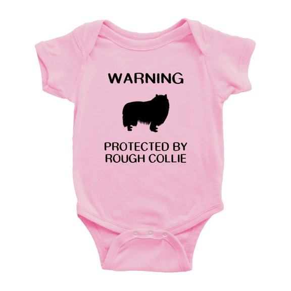Warning: Protected by A Rough Collie Dog Funny Baby Rompers Baby Clothes (Pink,3-6 Months)