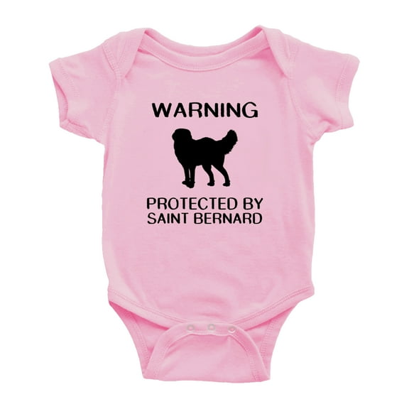 Warning: Protected by A Saint Bernard Dog Funny Baby Rompers Baby Clothes (Pink,18-24 Months)