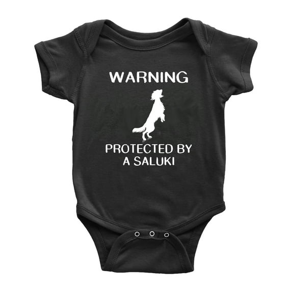 Warning: Protected by A Saluki Dog Funny Baby Rompers Infant Clothes (Black,12-18 Months)