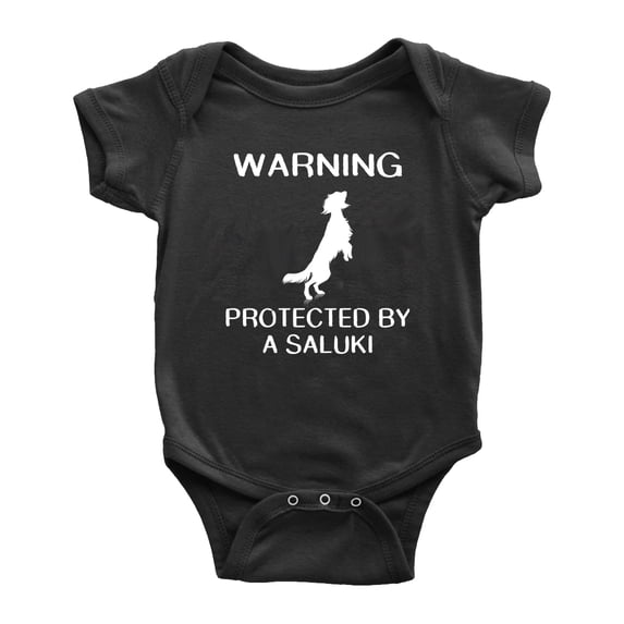 Warning: Protected by A Saluki Dog Funny Baby Rompers Infant Clothes (Black,3-6 Months)