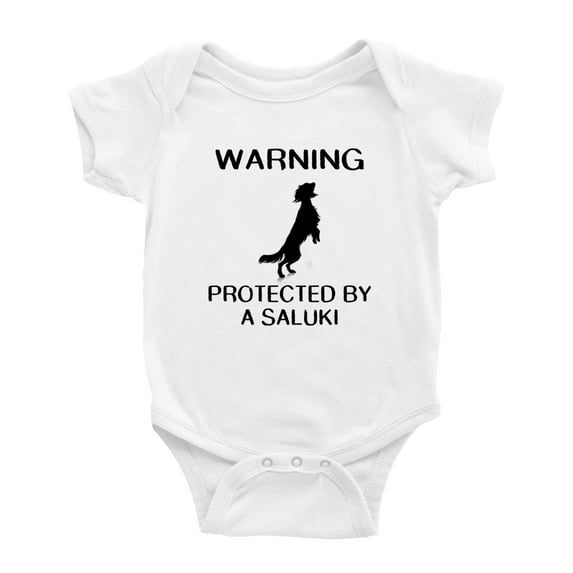 Warning: Protected by A Saluki Dog Funny Baby Rompers Infant Clothes (White,18-24 Months)