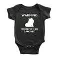 thumbnail image 1 of Warning: Protected by A Samoyed Dog Funny Baby Rompers Baby Clothes (Black,12-18 Months), 1 of 5