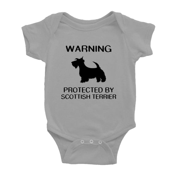 Warning: Protected by A Scottish Terrier Dog Funny Baby Bodysuits (Gray,3-6 Months)