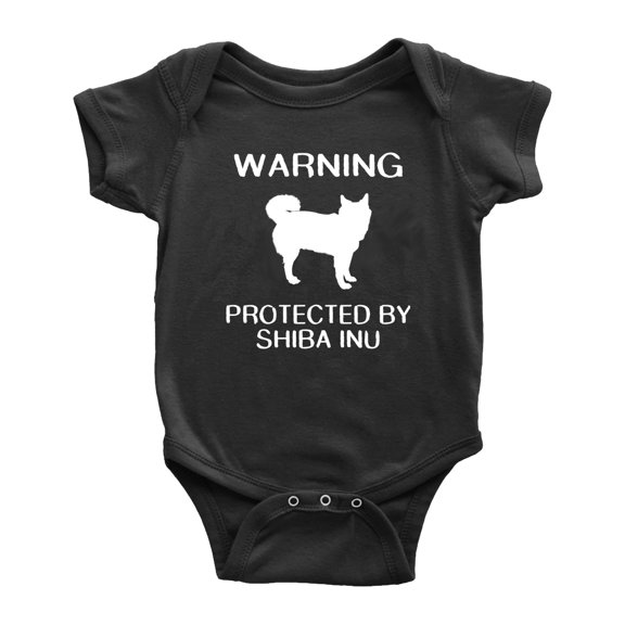 Warning: Protected by A Shiba Inu Dog Funny Baby Rompers Bodysuit (Black,18-24 Months)