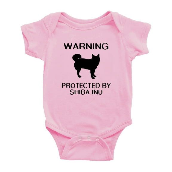 Warning: Protected by A Shiba Inu Dog Funny Baby Rompers Bodysuit (Pink,18-24 Months)