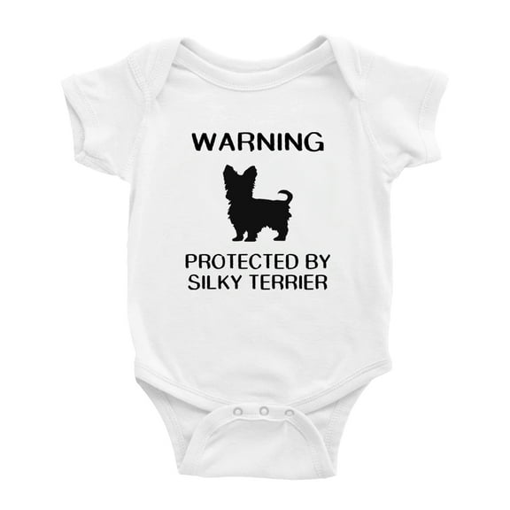 Warning: Protected by A Silky Terrier Dog Funny Baby Rompers Baby Clothes (White,3-6 Months)