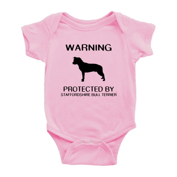 Warning: Protected by A Staffordshire Bull Terrier Dog Funny Baby Rompers Infant Clothes (Pink,3-6 Months)