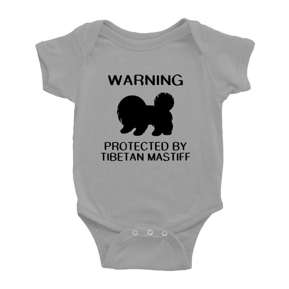 Warning: Protected by A Tibetan Mastiff Dog Funny Baby Rompers Baby Clothes (Gray,6-12 Months)