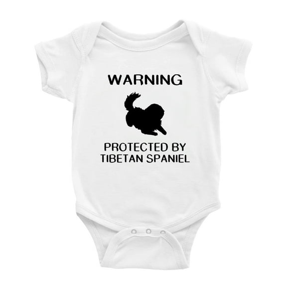 Warning: Protected by A Tibetan Spaniel Dog Funny Baby Romper Creeper (White,6-12 Months)