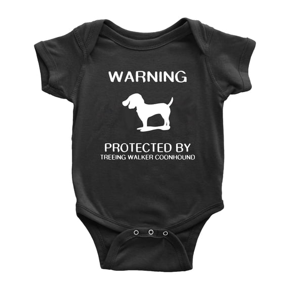 Warning: Protected by A Treeing Walker Coonhound Dog Funny Baby Rompers Baby Clothes (Black,3-6 Months)