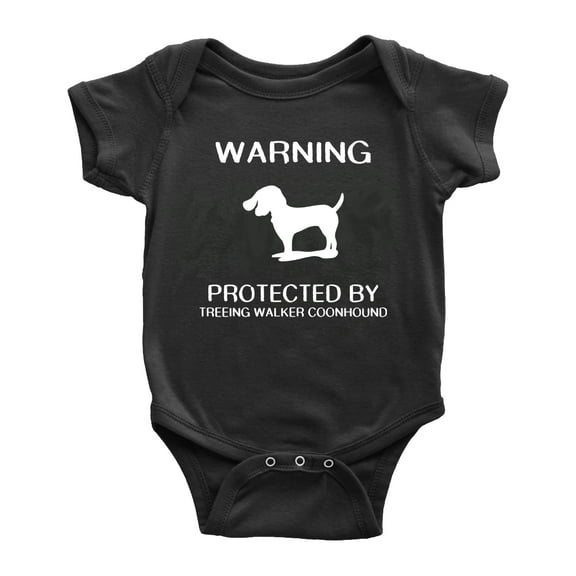 Warning: Protected by A Treeing Walker Coonhound Dog Funny Baby Rompers Baby Clothes (Black,6-12 Months)