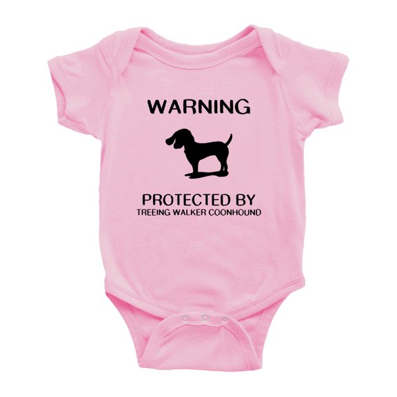 Warning: Protected by A Treeing Walker Coonhound Dog Funny Baby Rompers Baby Clothes (Pink,18-24 Months)