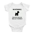 thumbnail image 1 of Warning: Protected by A Welsh Terrier Dog Funny Baby Rompers Bodysuit (White,3-6 Months), 1 of 5
