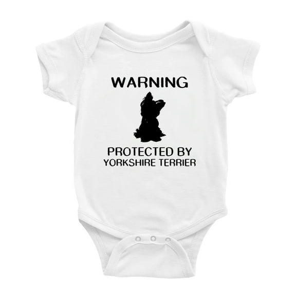 Warning: Protected by A Yorkshire Terrier Dog Funny Baby Rompers Bodysuit (White,3-6 Months)