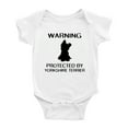 thumbnail image 1 of Warning: Protected by A Yorkshire Terrier Dog Funny Baby Rompers Bodysuit (White,6-12 Months), 1 of 5