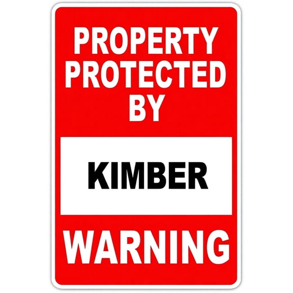 Warning Protected by Kimber Gun Pistol Rifle Sign 8"x12" - Aluminum Tin Security Decor for Home Business Perimeter