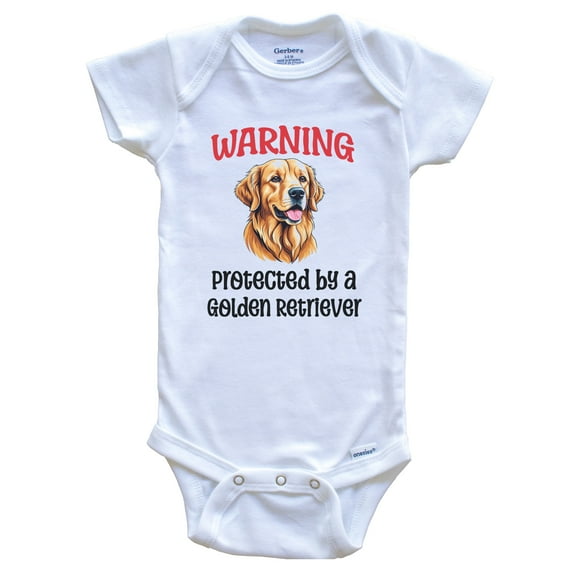 Warning Protected by a Golden Retriever Funny Dog Breed Baby Bodysuit, 0-3 months white