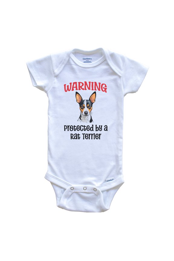 Warning Protected by a Rat Terrier Funny Dog Breed Baby Bodysuit, 3-6 months white