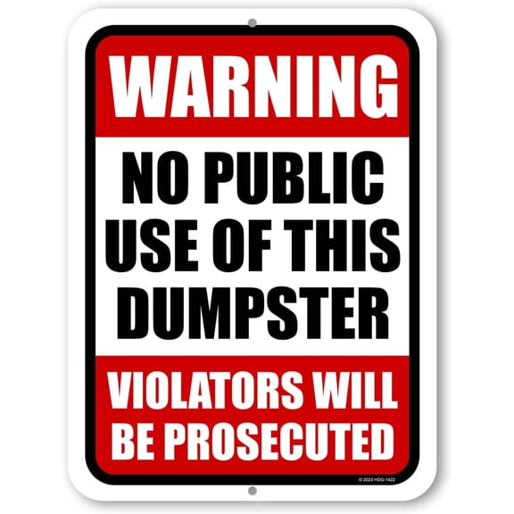 Warning No Public Use of This Dumpster 8"x12" Inch Sign Yard Sign Lawn Sign Warning Sign No Dumping Sign Private Property, Funny Home Club bar Wall Art Decoration Retro Metal Tin Signs