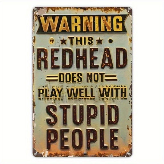 Warning Redhead Humor Sign - Wall Hanging Decorative Plaque for Indoor/Outdoor Use, English Text - Multipurpose UV Printed, Durable Metal Warning Statement Decor bar wall Lightweight Tin