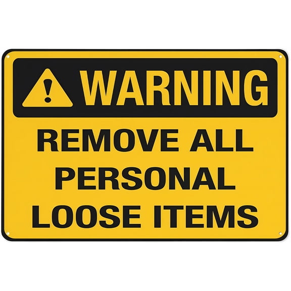 Warning Remove All Personal Loose Items - 8"x12" Warning Sticker Security Sign, Outdoor Use for Home, Business, Vehicle
