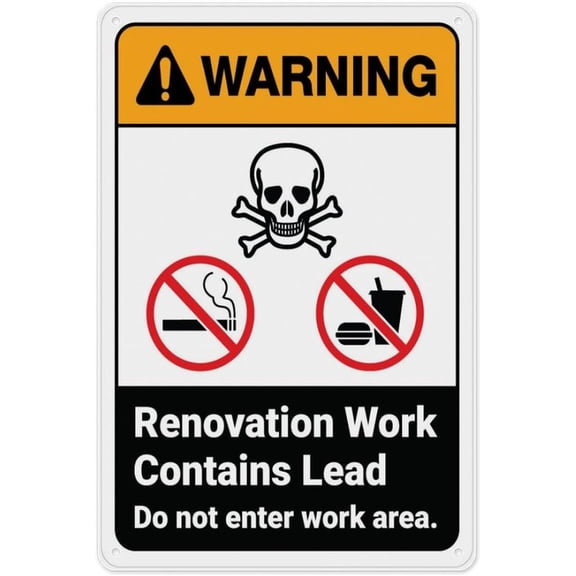 Warning Renovation Work Contains Lead Do Not Enter Sign 8"x12", Rustic Metal Tin Sign Home Outdoor Art Wall Decoration for Cafe Bar Kitchen, Indoor Outdoor Use