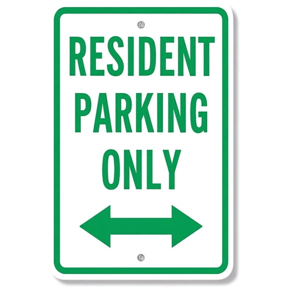 Warning Resident Parking Only Bidirectional Arrow Sign 8"x12" - Aluminum Metal Tin Decor for Residential Complex Home Business Road