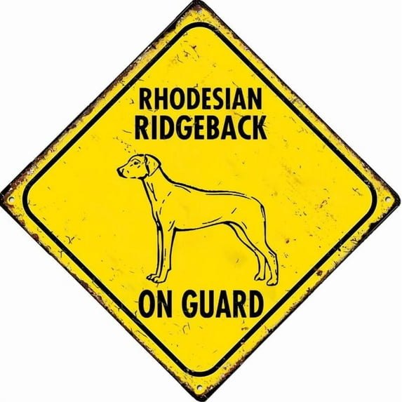 Warning Rhodesian Ridgeback On Guard Funny Vintage Decor For Home Bar Room Diner Garage Kitchen, Square Sign 12X12 Inches