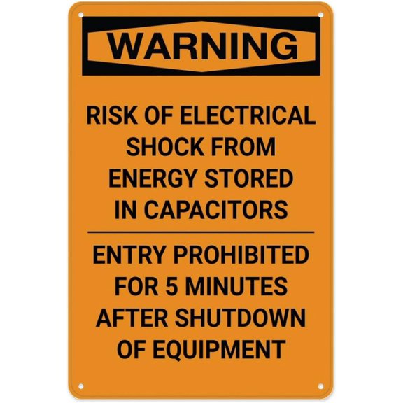 Warning Risk Of Electrical Shock From Stored Energy - Entry Prohibited Sign For Business 8""X12"" Rust Free Aluminum Uv Printed,4 Pre-Drilled Holes.Durable/Weatherproof