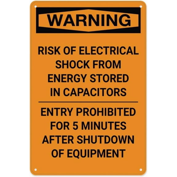 Warning Risk Of Electrical Shock From Stored Energy - Entry Prohibited Sign for Business 8"x12", Rust Free Aluminum UV Printed 4 Pre-Drilled Holes Durable Weatherproof, Indoor Outdoor Use