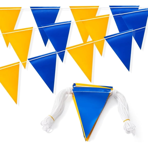 Warning Safety Pennant Banner Flags  Multipurpose 105FT BLUE+YELLOW Triangle Flags for Construction,Outdoor & Event Hazard Precaution(BLUE+YELLOW,45pcs,105FT)