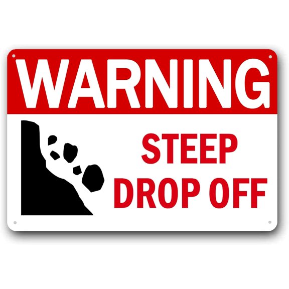 Warning Safety Sign,Street Warning Signs,Steep Drop Off Signs For Workplace, Business Use, "Steep Drop Off" 8"x12" Aluminum Sign
