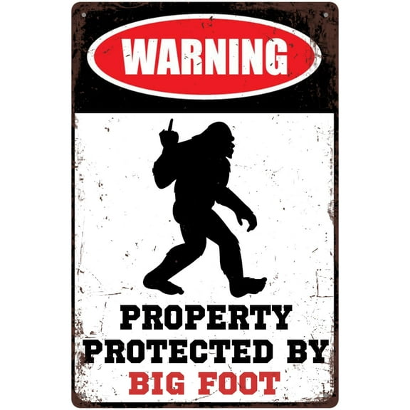 Warning Sasquatch Sign Funny Big Foot Sign Retro Wall Art Decoration Novelty Metal Sign Size: 8 x 12 inch