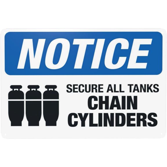 Warning Secure All Tanks Chain Cylinders Metal Sign 8"x12", Security Safety Wall Decor Durable, For Home Business Yard Garden Office Street Road Indoor Outdoor Industrial Safety