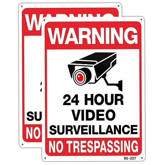 Warning Security Cameras in Use 24 Hour Video Surveillance Sign No Trespassing Sign 10x14 Aluminum UV Ink Printed,Durable/Weatherproof Up to 7 Years Outdoor for House and Business (2-Pack)