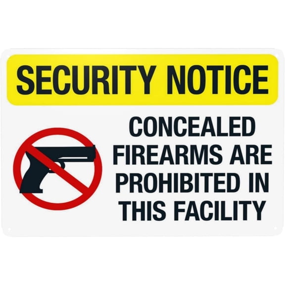 Warning Security Notice Concealed Firearms Prohibited Metal Sign 8"x12", Security Safety Wall Decor Durable, For Home Business Yard Garden Office Street Road Indoor Outdoor Facility Safety