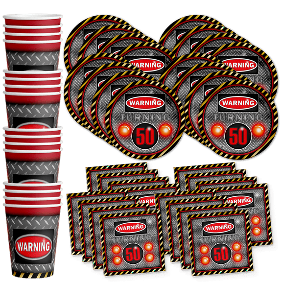 Warning Sign 50th Birthday Party Supplies Set Plates Napkins Cups Tableware Kit for 16