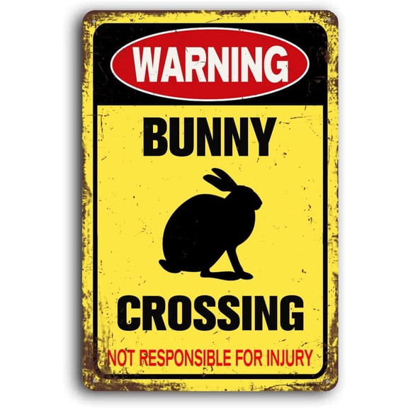 Warning Sign, 8x12 Inch, Bunny Crossing Sign, Fade Resistant Wall Decor Metal Tin Sign