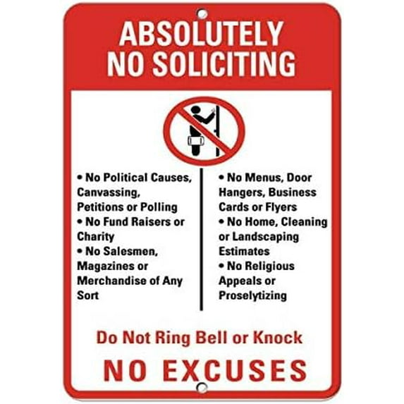Warning Sign Absolutely No Soliciting No Political Causes, Canvassing Sign Business Sign 12X8 Inches Aluminum Metal Tin Sign