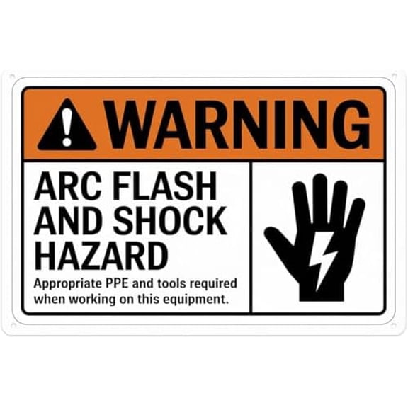 Warning Sign: Arc Flash and Shock Hazard, Vintage Electrical Metal Tin Sign; Suitable for Outdoor, Garage, Workshop, Factory 12x8 inch