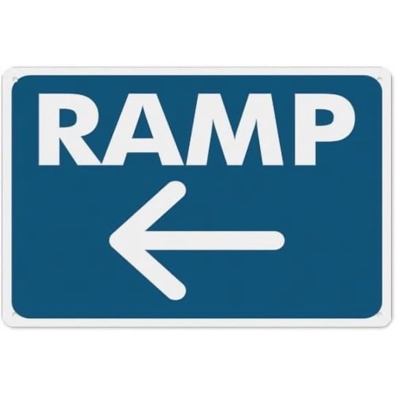 Warning Sign - Arrow Ramp Left, Durable Metal Warning Sign for Garage & Warehouse - Industrial Decor, Suitable for Left-Ramp Zones in Garages, Warehouses to Guide Traffic, 12X8 Inch