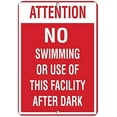 thumbnail image 1 of Warning Sign Attention No Swimming Or Use of This Facility After Dark Sign Business Sign 12X8 Inches Metal Tin Sign, 1 of 4