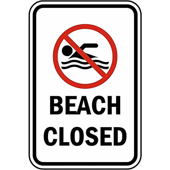 Warning Sign - Beach Closed - 8"x12" Aluminum Rust-Proof Sign, Beach Safety Decor for Homes Coffee Bars Beach Areas