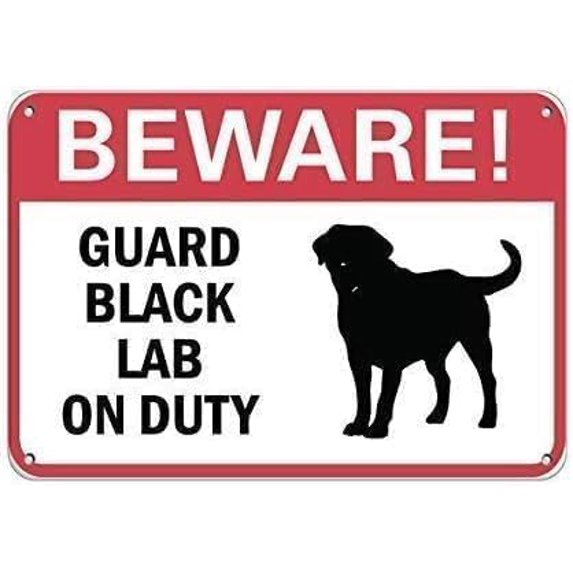 Warning Sign: Beware Guard Black Lab On Duty, Metal Warning Sign; Garage, Warehouse Industrial Decor, Ideal for Properties with Guard Dogs 12x8 inch