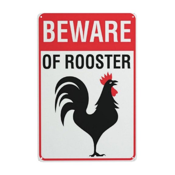 Warning Sign, Beware Of Rooster Alert Notice, Aluminum Weatherproof Material, 8x12 Inch, For Farm, Backyard, Ranch Enclosure